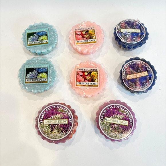 Yankee Candle Wax Tart Lot 8 Floral Lavender Roses Hydrangea Country Heather - Picture 1 of 7